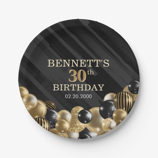 バルーン黒金ゴールド誕生日 ペーパープレート (正面)