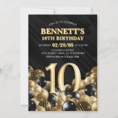 バルーン黒金ゴールド10誕生日 招待状 (正面)