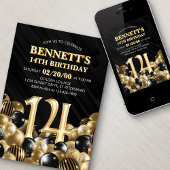 バルーン黒金ゴールド14誕生日 招待状