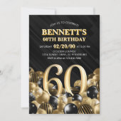 バルーン黒金ゴールド60誕生日 招待状 (正面)