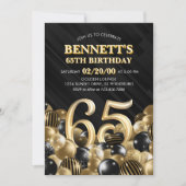 バルーン黒金ゴールド65誕生日 招待状 (正面)