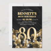 バルーン黒金ゴールド80誕生日 招待状 (正面)