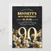 バルーン黒金ゴールド90誕生日 招待状 (正面)