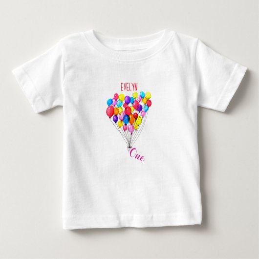 バルーン1歳パーソナライズされた生誕日1ピ絵を描ック ベビーTシャツ (正面)