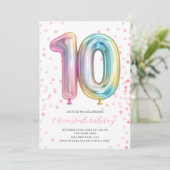 バルーン10th誕生日ガールパーティーナンバーレインボー 招待状 (スタンド正面)