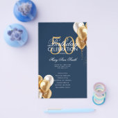 バルーン50誕生日プログラム金ゴールド&ネイビーメニュー チラシ (シングル)