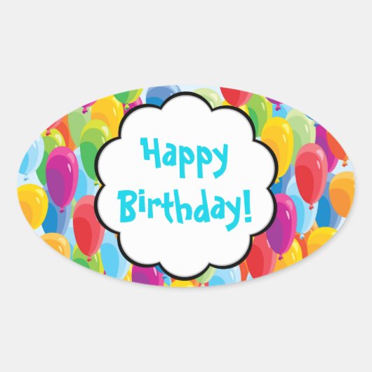 バルーン – カラフルハッピーバースデーシール 楕円形シール (正面)