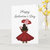 バルーン・ガランティーヌ・デーを持つアフリカ系アメリカ人 カード (黄色い花)