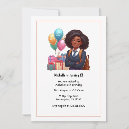バルーン&ギフトガールモダン誕生日 招待状 (正面)