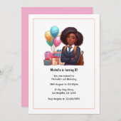 バルーン&ギフトガールモダン誕生日 招待状 (正面/裏面)