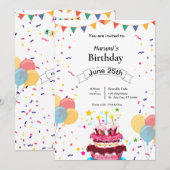 バルーン&ケーキデザインのカスタマイズ誕生日招待状 招待状 (正面/裏面)