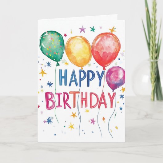 バルーン&スター誕生日カード 招待状 (正面)