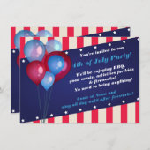 バルーン＆ストライプの4th of Julyパーティー招待状 招待状 (正面/裏面)