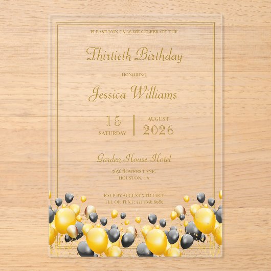 バルーン・デコレーション誕生日パーティー アクリル招待状 (正面)