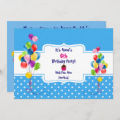 バルーン&ドット子供の誕生日パーティーへの招待 招待状 (正面/裏面)