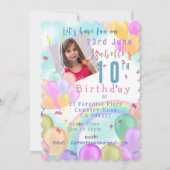 バルーン パステル フォト バースデー 招待状 (正面)