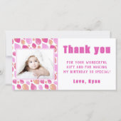 バルーン ピンク ガール キッズ フォト バースデー サンキューカード (正面)