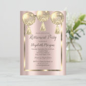 バルーン、フレーム、バラ金ゴールド、金ゴールドグリッター退職 招待状 (スタンド正面)