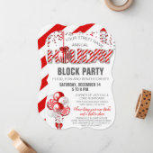 バルーン ペッパーミント キャンディー ケーン ホリデー インビテーション (正面/裏面インサイチュ)