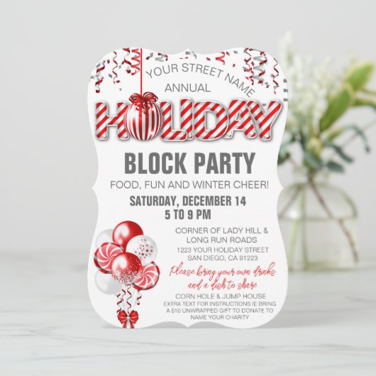 バルーン ペッパーミント キャンディー ケーン ホリデー インビテーション (スタンド正面)