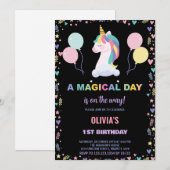バルーン ユニコーン 誕生日 招待状 (正面/裏面)