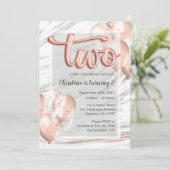 バルーン レター マーブル ローズ ゴールド 2歳の誕生日 招待状 (スタンド正面)