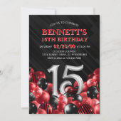 バルーン レッド 15歳の誕生日 招待状 (正面)