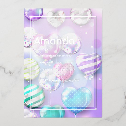 バルーン《写真》ぼけ味誕生日パーティー 箔招待状 (正面)