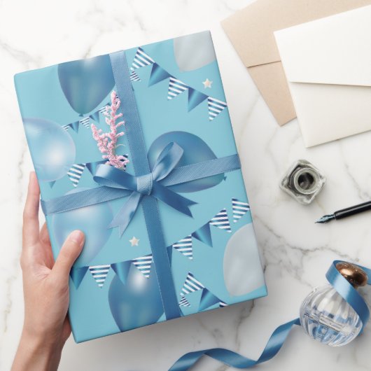 バルーン、星、ガーランド誕生日ラッピング紙 ラッピングペーパー (ギフト)