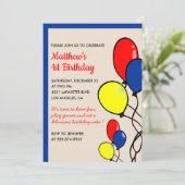 バルーン 男の子 1歳の誕生日パーティーの招待状 シンプル 招待状 (スタンド正面)