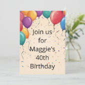 バルーン&紙吹雪オンクリーム誕生日 招待状 (スタンド正面)