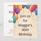 バルーン&紙吹雪オンクリーム誕生日 招待状 (正面/裏面)