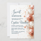 バルーン&紙吹雪Sweet sixteen誕生日パーティー 招待状 (正面)