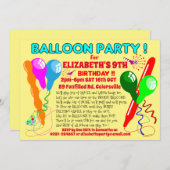 バルーン 誕生日パーティー招待 現代の招待状 招待状 (正面/裏面)