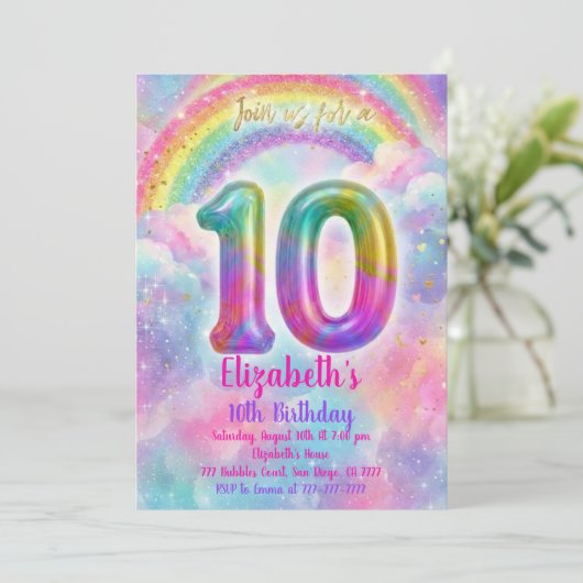 バルーン 誕生日 10歳の誕生日 招待状 (スタンド正面)