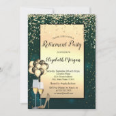 バルーン、金ゴールドハイヒール、緑の退職 招待状 (正面)