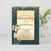 バルーン、金ゴールドハイヒール、緑の退職 招待状 (スタンド正面)