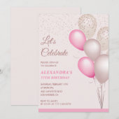 バルーン 57歳の誕生日招待状 ピンクの紙吹雪 招待状 (正面/裏面)