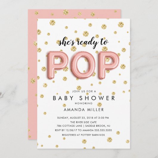 バルーン READY TO POP ガールズシャワー招待状 招待状 (正面/裏面)