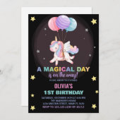 バルーンUnicorn誕生日招待状 招待状 (正面/裏面)