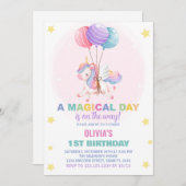 バルーンUnicorn誕生日招待状 招待状 (正面/裏面)