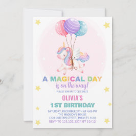 バルーンUnicorn誕生日招待状 招待状