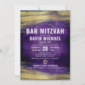 バル ミツバのモダンで大胆な紫色と金箔 招待状 (正面)