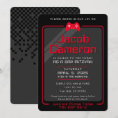 バル ミツバのモダンなゲームコントロール かっこいい 黒 赤 招待状 (正面/裏面)