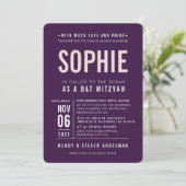 バル ミツバのモダンなブロックスタイルのオーバージン ブラッシュピンク 招待状 (スタンド正面)