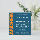 バル ミツバの招待状 スコア バスケットボール オレンジ & ブルー 招待状 (スタンド正面)