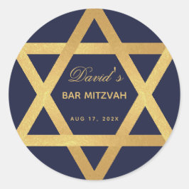 バル・ミツバの星のダビデ ネイビーブルー 偽の金箔 ラウンドシール