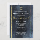 バル ミツバの水彩招待状 | 抽象的な青 招待状 (正面)