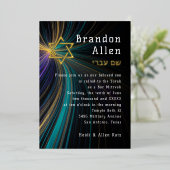 バル ミツバ・ブルーとゴールドの光線 箔招待状 (立ち正面)