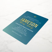 バル・ミツバ　モダンスター　ブルーミントグラデーション 箔招待状 (回転した状態)